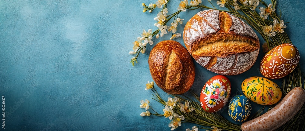 Easter Bread and Eggs, Festive Display Easter Bread and Eggs, Festive Display