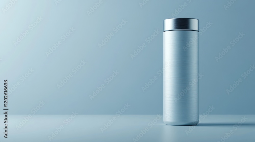 Silver bottle studio shot, minimalist background, product mockup Silver bottle studio shot, minimalist background, product mockup