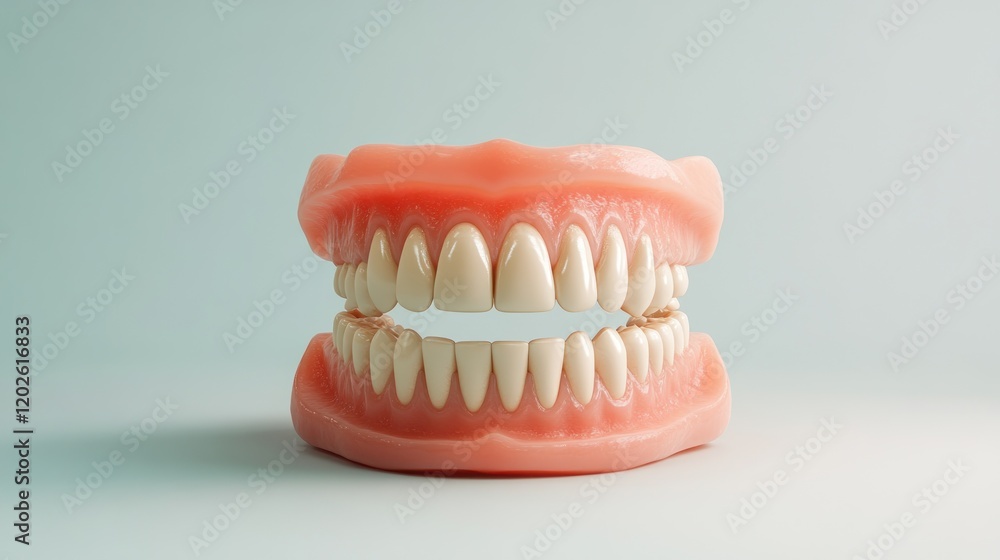 Obraz premium Dental model, teeth, studio, light blue background, dentistry