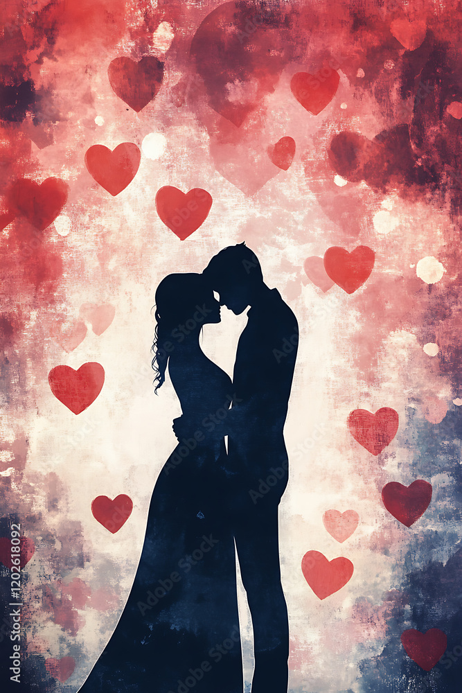 Fototapeta premium Silhouette of Couple with Heart Background