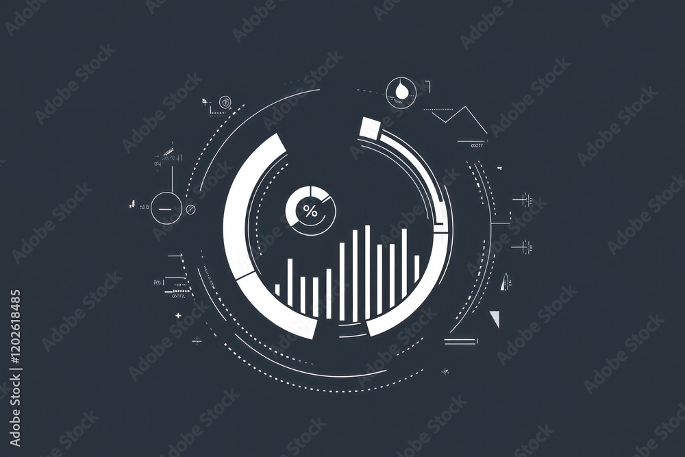 Fototapeta premium Data visualization, circular infographic, dark background, progress report, business analysis
