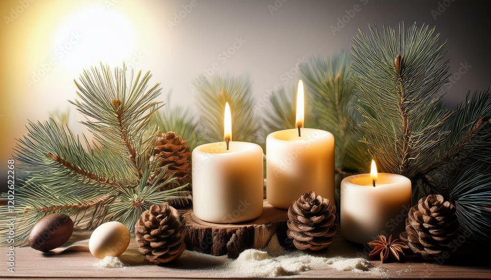 detailed nativity scene with candles pine branches detailed nativity scene with candles pine branches