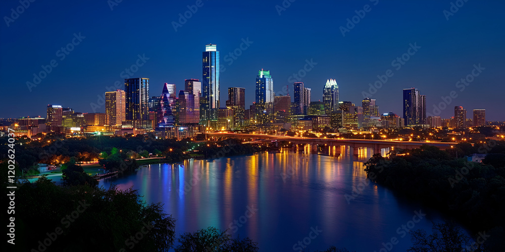 Obraz premium City Skyline Lit Up for Labor Day Celebration