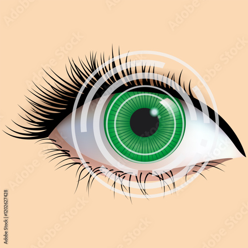 Laser eye surgery and glaucoma concept, close-up of eye with grid or target overlay