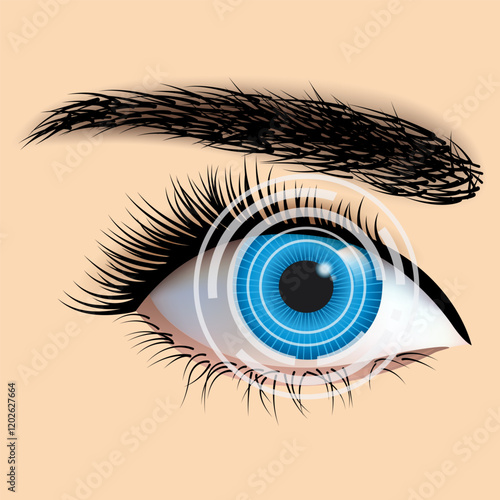 Laser eye surgery and glaucoma concept, close-up of eye with grid or target overlay