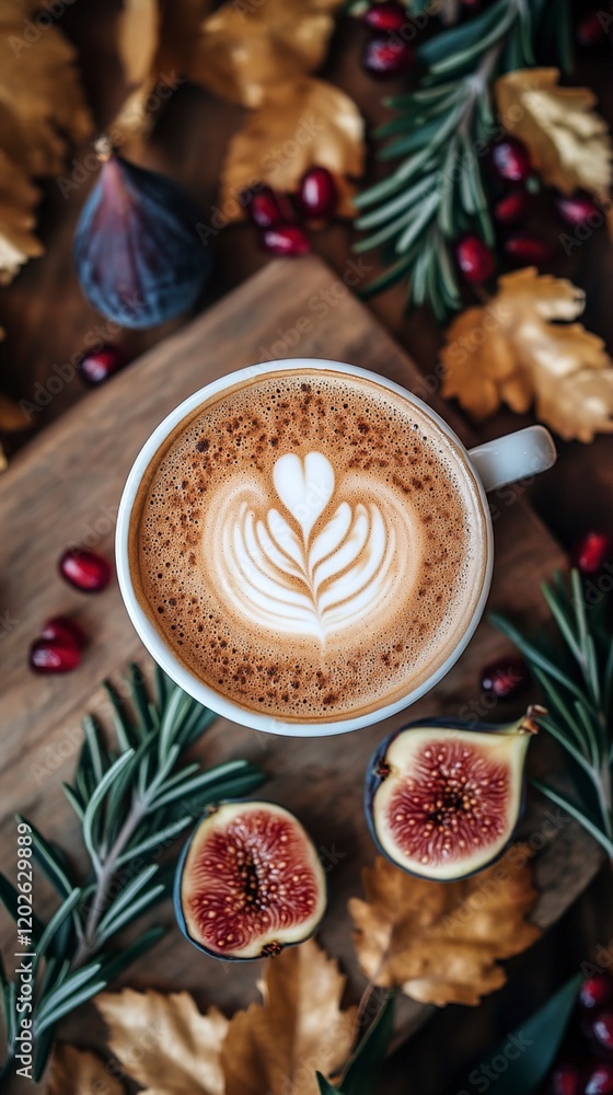 Autumnal Latte Art with Figs and Pomegranates Autumnal Latte Art with Figs and Pomegranates