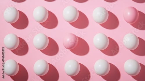 Wallpaper Mural Geometric Pattern of White and Pink Spheres with Shadows on a Pastel Background Torontodigital.ca