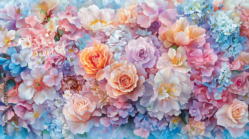 Wallpaper Mural vibrant bouquet of pastel flowers in soft pink, blue, and peach hues creates dreamy and artistic floral arrangement Torontodigital.ca