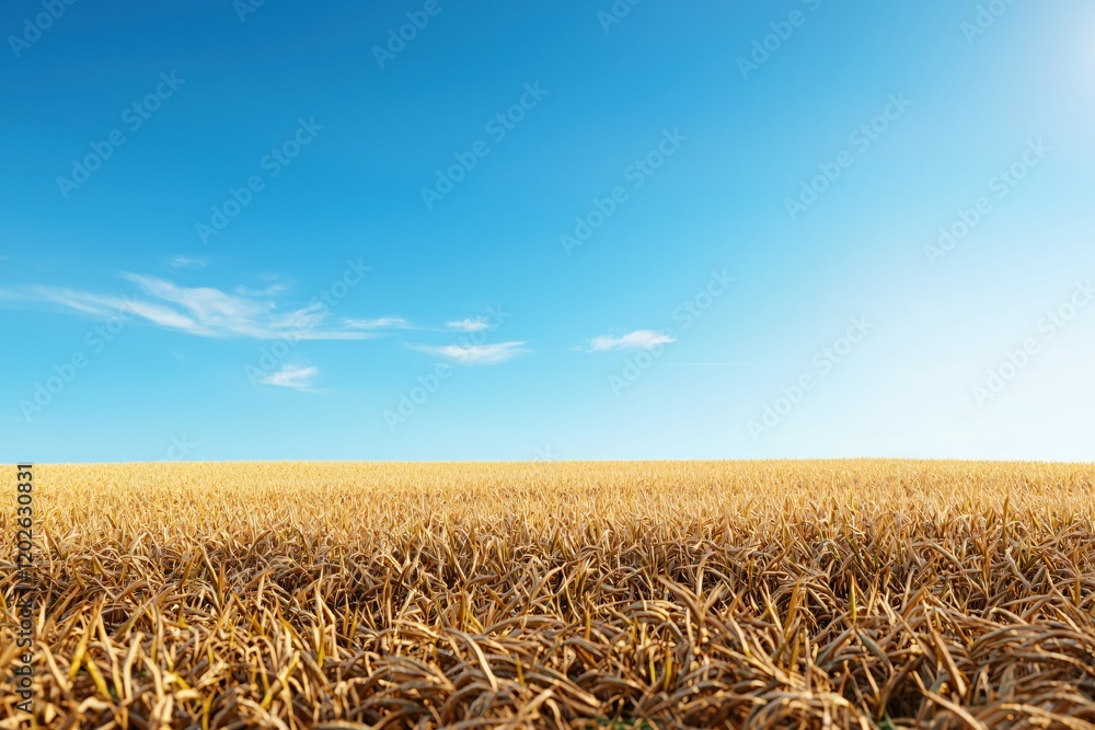 Naklejka premium Golden Wheat Field Under a Vast Blue Summer Sky