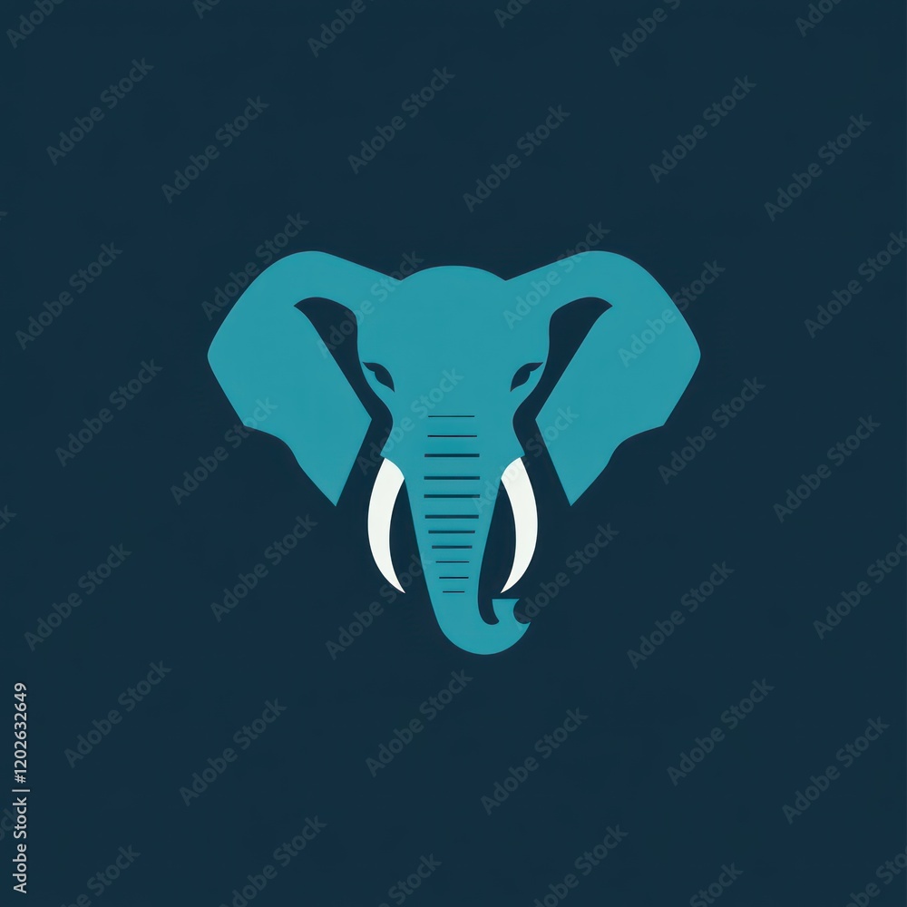 Elephant head, teal, simple design, dark background, logo Elephant head, teal, simple design, dark background, logo