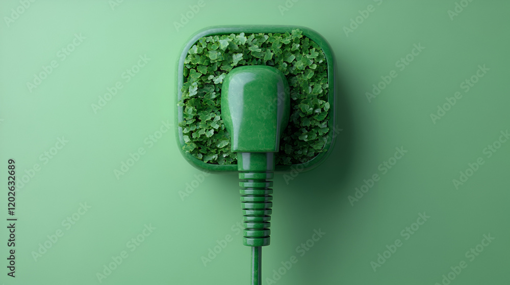 Isolated green energy plug icon on a flat light-green background Isolated green energy plug icon on a flat light-green background