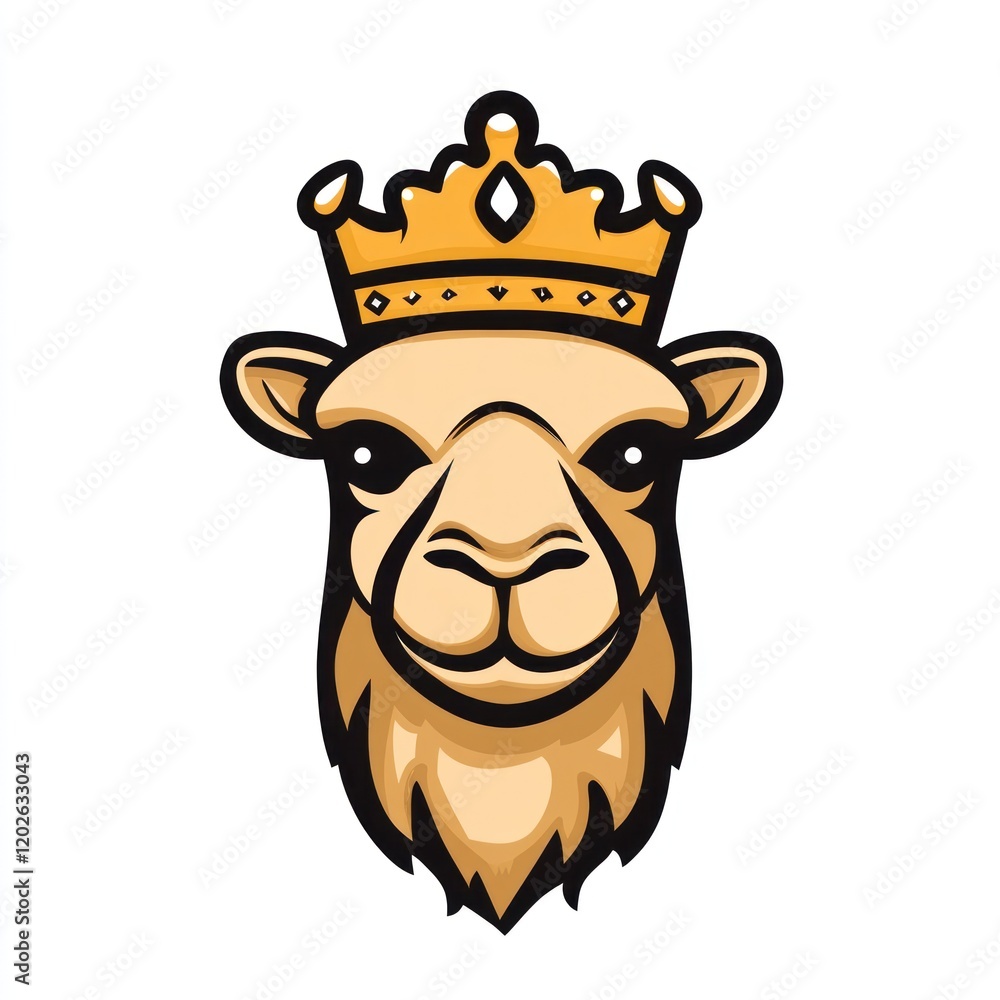Crowned camel head, mascot design, white background, logo use Crowned camel head, mascot design, white background, logo use