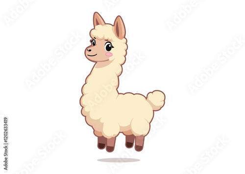 Alpaca cute Illustration – Kawaii, Funny, Jumping, Smiling, Adorable Alpaca