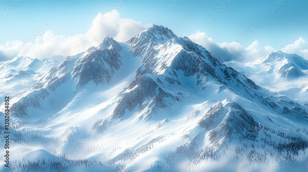 Obraz premium A serene snowy mountain landscape under a clear blue sky, evoking tranquility and adventure.