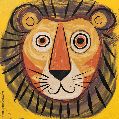Colorful Lion Animal Art: Vibrant and Whimsical Lion Portrait Illustration for Modern Wildlife Design