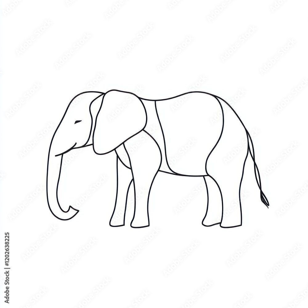 Fototapeta premium African elephant, savannah, wildlife, simple line art, kids' book illustration