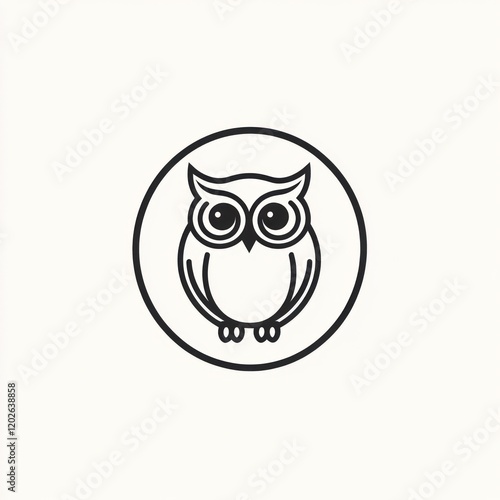 Simple owl illustration, circle frame, white background, educational design photo