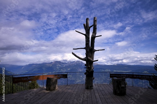 Wisdom on a plaque, sign, Schöne Aussicht viewpoint, Vigiljoch, Glaubensweg trail, near Lana, South Tyrol, Autonomous Province of Bolzano, Italy, Europe photo