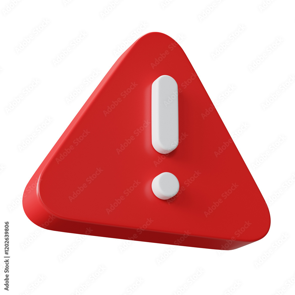 Simple Red Plasic 3d Warning Sign Exclamation mark illustration isolated on transparent background Simple Red Plasic 3d Warning Sign Exclamation mark illustration isolated on transparent background