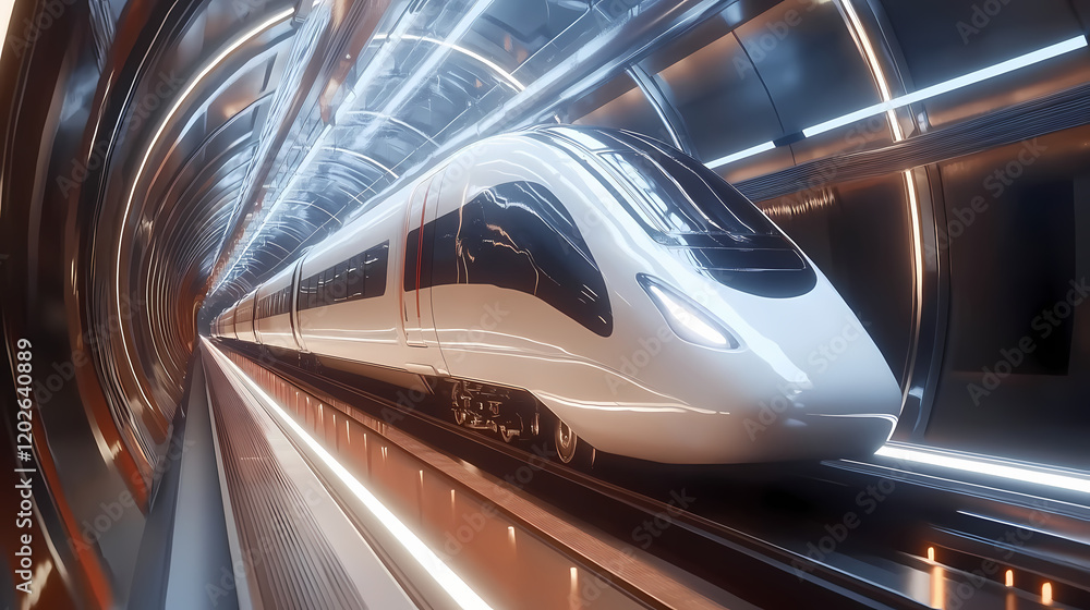 High speed train in futuristic tunnel, dynamic motion. Dynamic City Motion. Illustration High speed train in futuristic tunnel, dynamic motion. Dynamic City Motion. Illustration