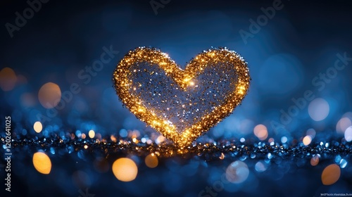 A sparkling heart shape illuminated against a blue background, symbolizing love and warmth.