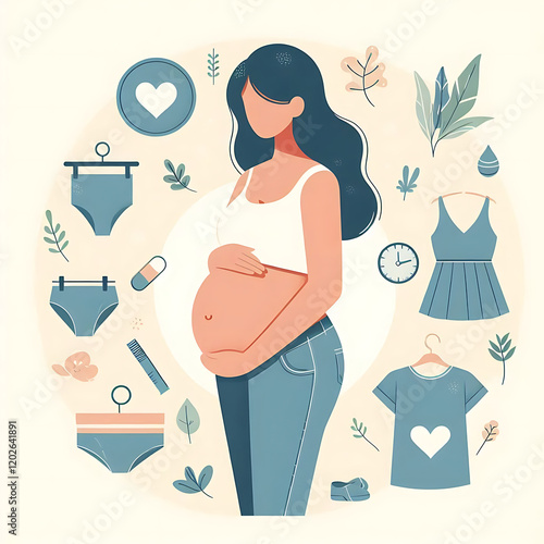 <pregnancy illustration maternity clothing healthcare fashion maternity fashion vector style expecting mother apparel maternity care baby preparation>