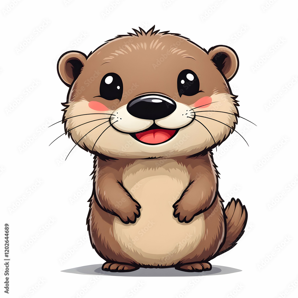 Fototapeta premium Adorable Cartoon Otter Character with Joyful Expression Perfect for Children's Illustrations