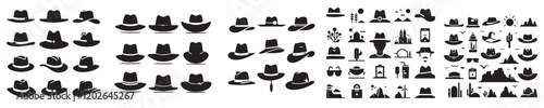 set of silhouette hat vector icons