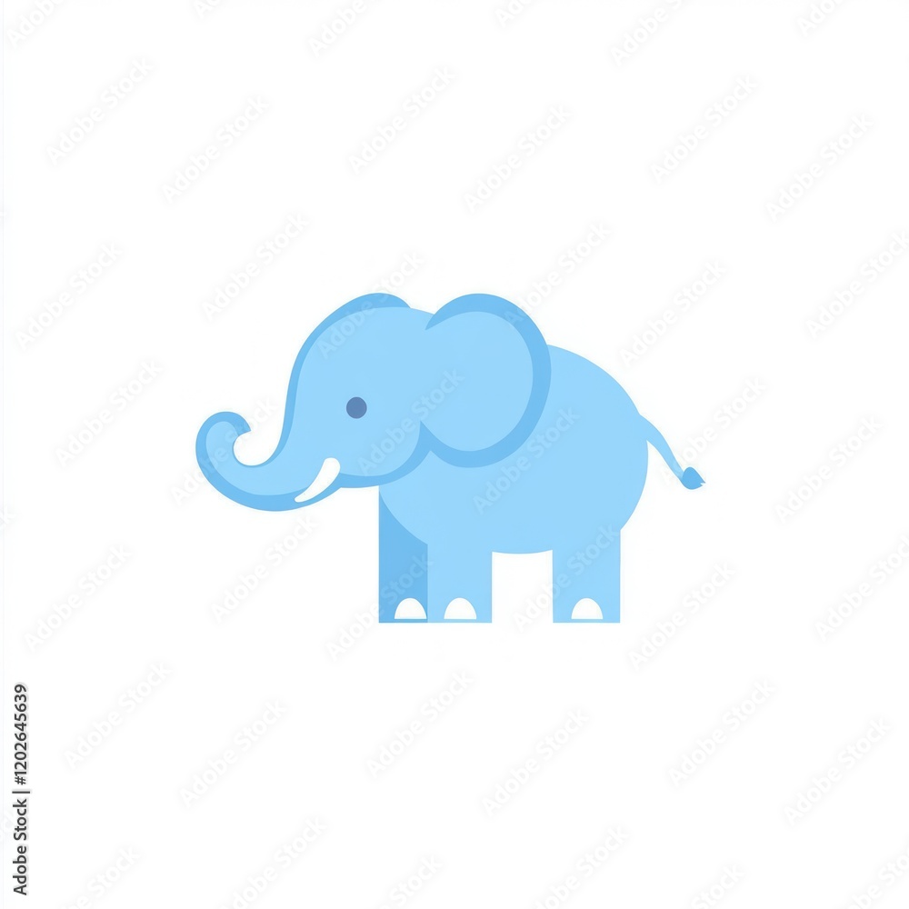 Light blue elephant standing, simple design, isolated on white for kid related use