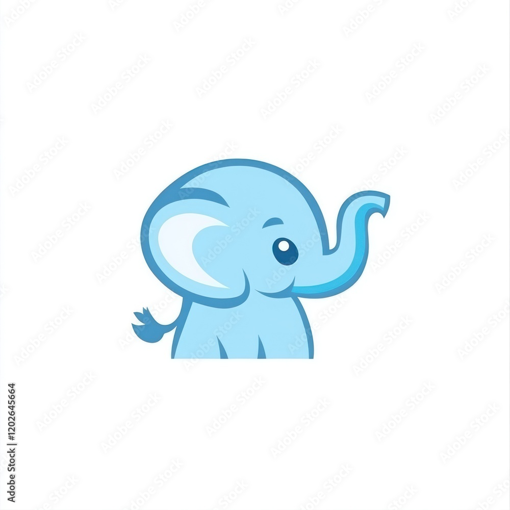 Light blue elephant isolated on white background for children's book or logo use Light blue elephant isolated on white background for children's book or logo use