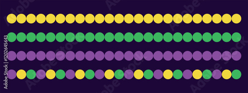 Mardi Gras beads brushes, frame, border, decoration, vector seamless pattern