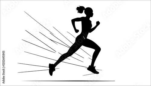 Running woman silhouette on white background, vector illustration. Run race.