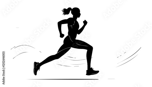Silhouette of running woman on a white background. Vector illustration
