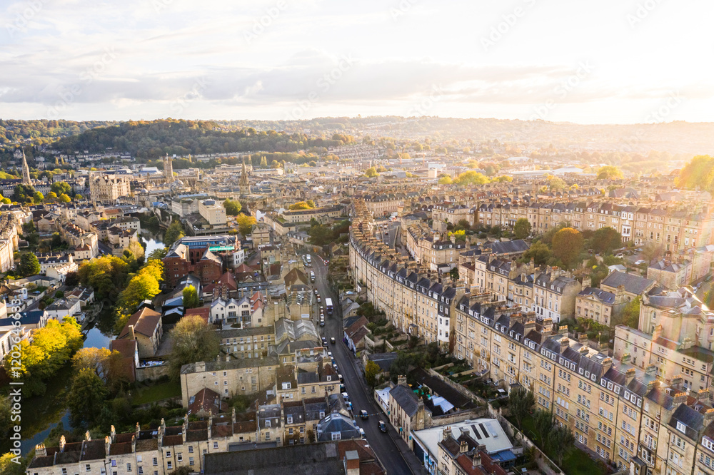 Bath, United Kingdom - October 15 2020: Aerial cityscape view of Bath City, England, United Kingdom Bath, United Kingdom - October 15 2020: Aerial cityscape view of Bath City, England, United Kingdom
