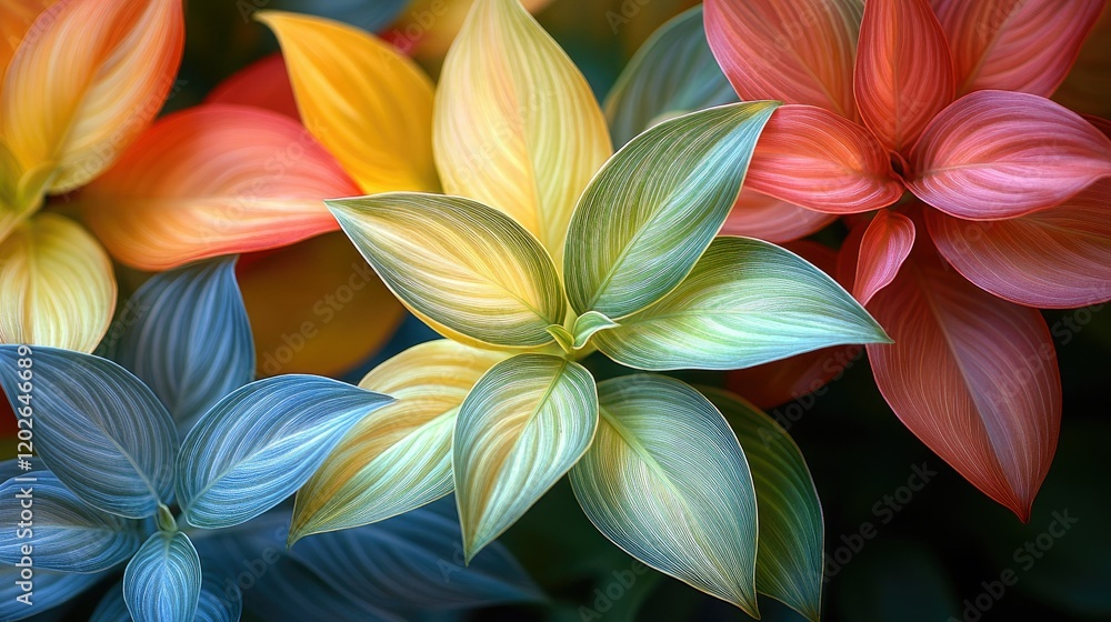 Fototapeta premium A vibrant arrangement of colorful leaves showcasing intricate patterns and textures.