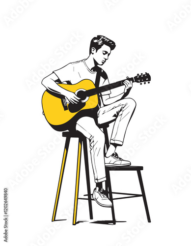 Guitar player. Vector illustration of a man playing guitar.