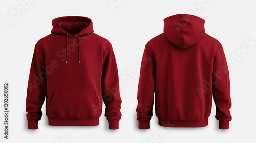 front view and rear view Minimal burgundy hoodie design showcasing front and back views, perfect for casual wear. hoodie jacket mockup