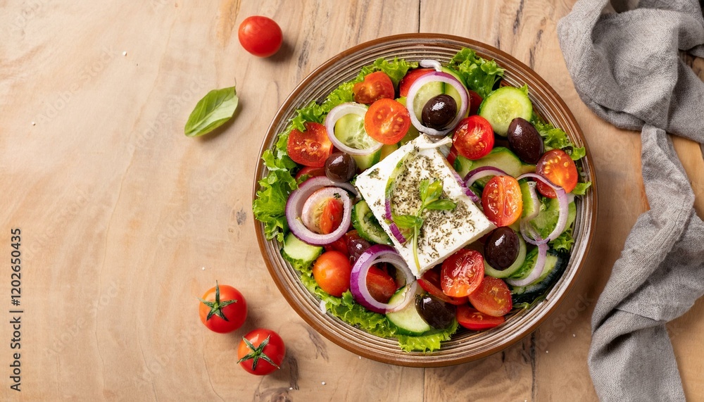 Greek salad with feta, tomatoes, cucumbers, olives, and onions Mediterranean and healthy. Greek salad with feta, tomatoes, cucumbers, olives, and onions Mediterranean and healthy.