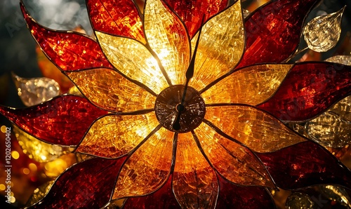 Ornate stained glass flower chandelier photo