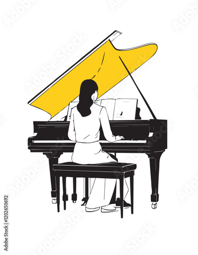 woman playing grand piano vector illustration sketch doodle hand drawn isolated