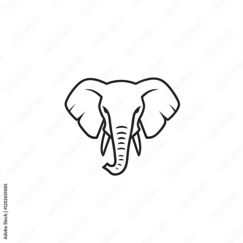 Elephant head illustration, wildlife icon, simple design, white background, zoology Elephant head illustration, wildlife icon, simple design, white background, zoology