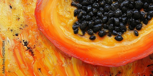 Papaya slice abstract art, textured background, vibrant colors photo