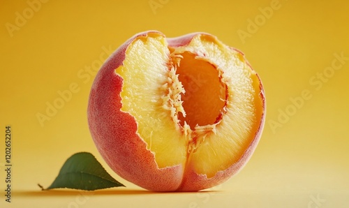 Peach Halved on Yellow Background photo