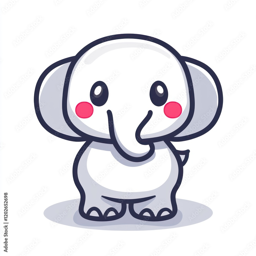 Obraz premium Cartoon white elephant with pink cheeks on white background for children's use