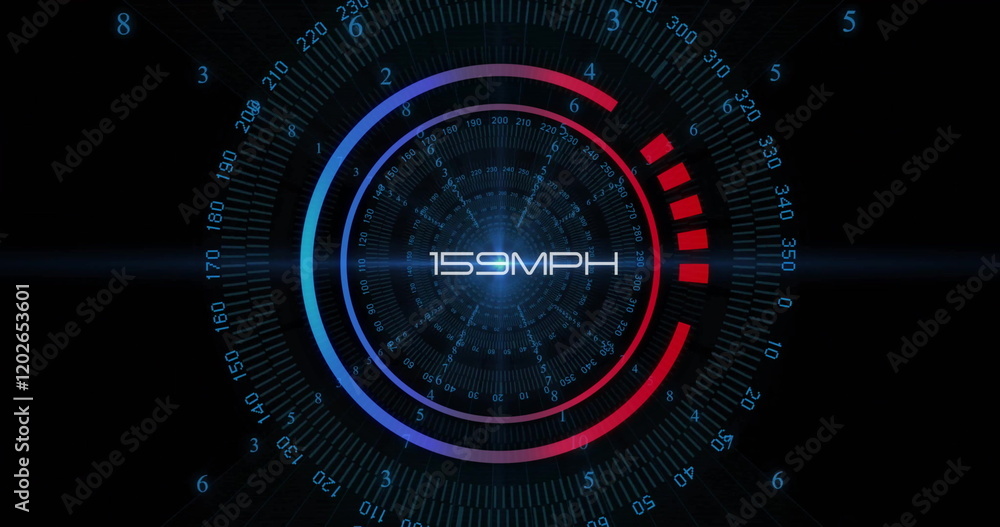 Obraz premium Image of speedometer over data processing on black background