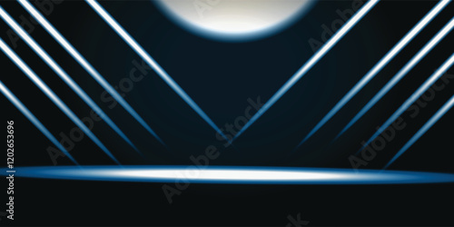 abstract ark neon background with abstract lines and rays. turquoise neon. abstract futuristic background. night scene with neon, light reflection on floor. neon lines, shapes. multi coloured glow.
