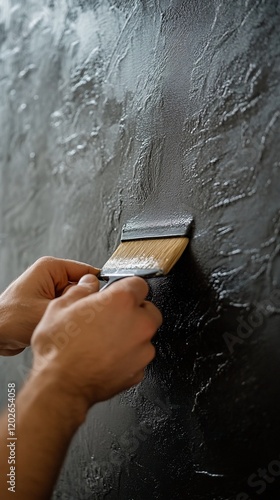 Person applying textured wall coating photo