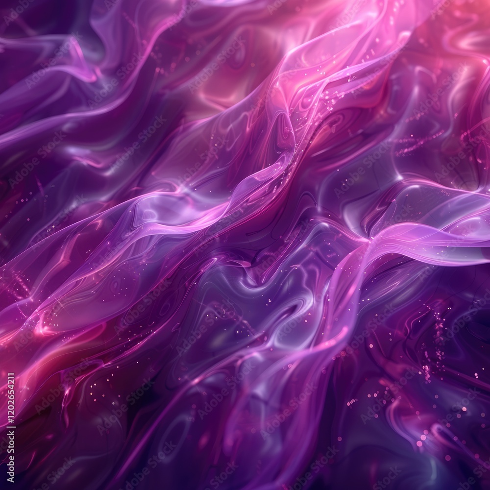 Fototapeta premium Abstract purple and pink flowing liquid with sparkling particles, creating a mesmerizing and elegant visual.