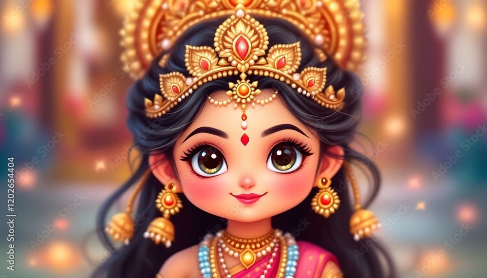 Adorable Goddess: A Vibrant Digital Painting of a Young Deity in Ornate Jewelry Adorable Goddess: A Vibrant Digital Painting of a Young Deity in Ornate Jewelry