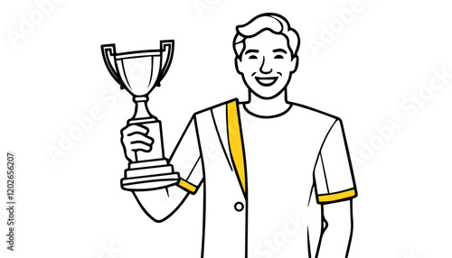 Vector illustration of a man in a white coat holding a trophy.